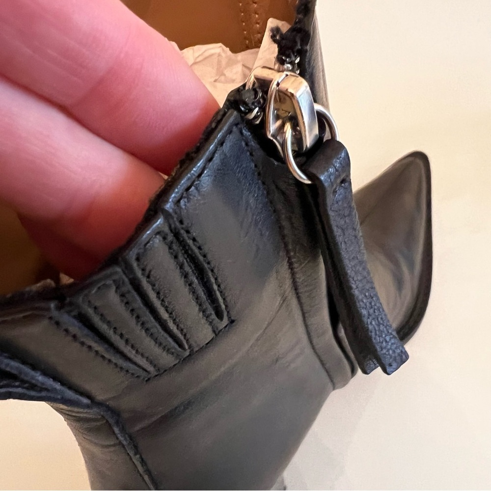 AMI | Alexandre Mattiussi Sleek Black Staked Heeled Leather designer ankle Boots - Picture 12 of 16